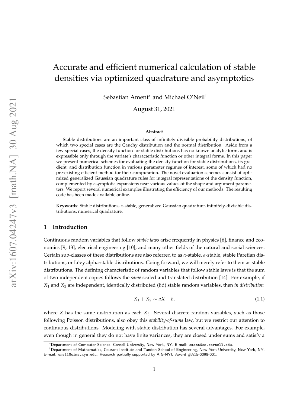 Accurate and Efficient Numerical Calculation of Stable Densities Via