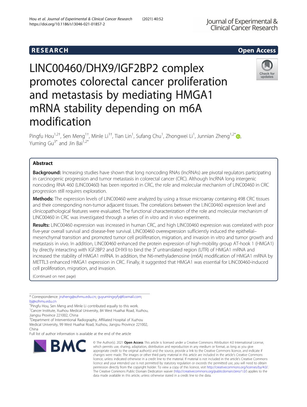 LINC00460/DHX9/IGF2BP2 Complex Promotes Colorectal Cancer