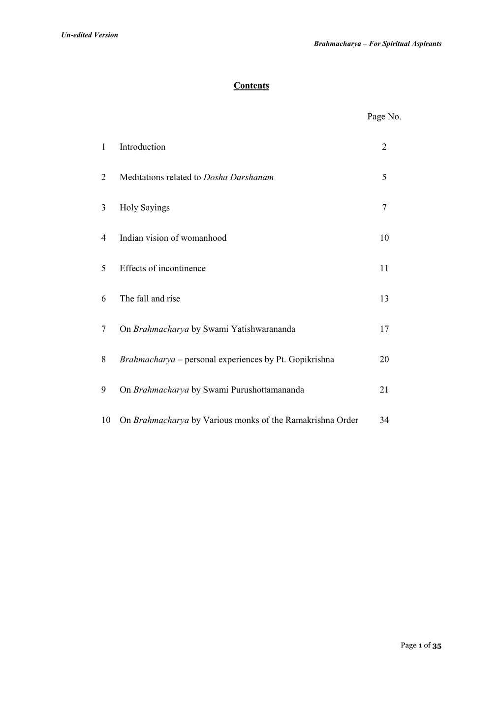 Contents Page No. 1 Introduction 2 2 Meditations Related to Dosha