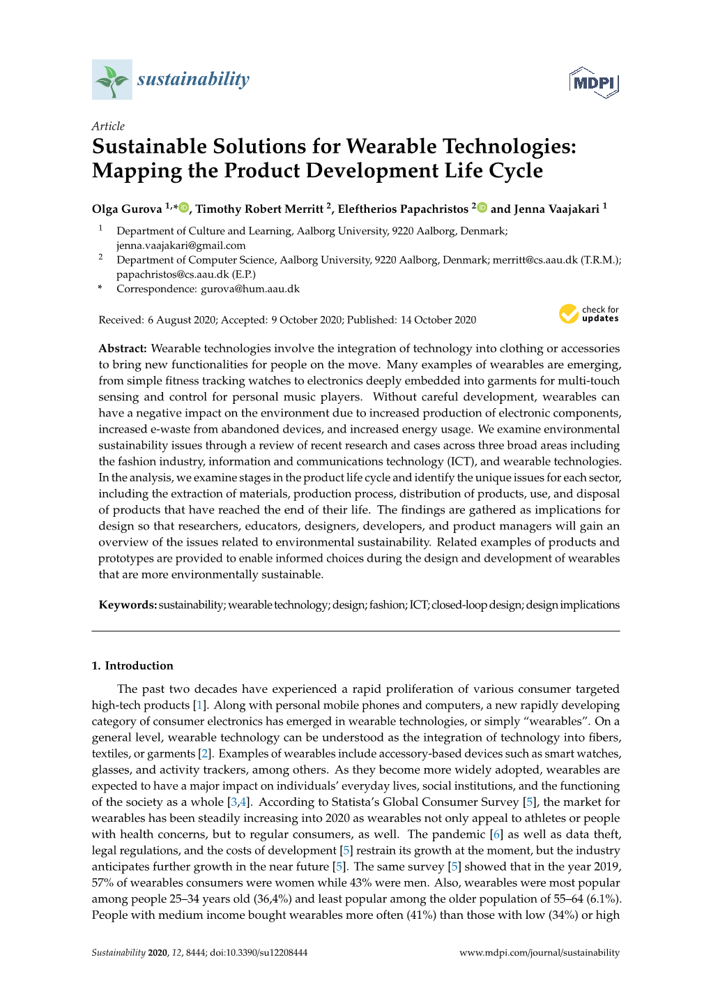 Sustainable Solutions for Wearable Technologies: Mapping the Product Development Life Cycle