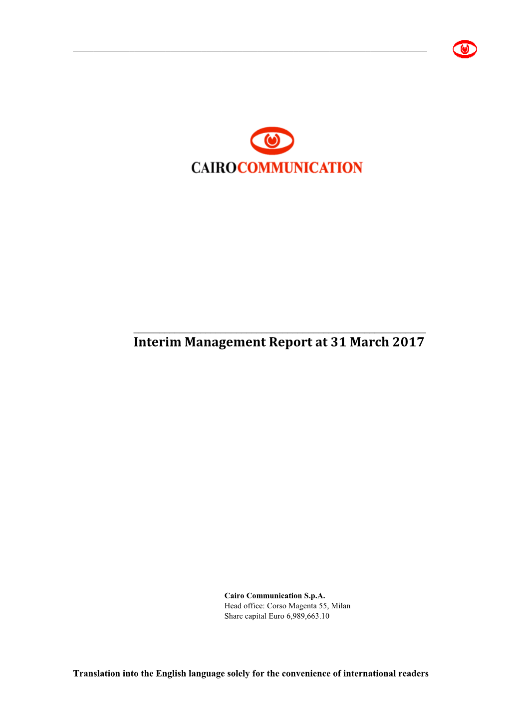 Interim Management Report at 31 March 2017