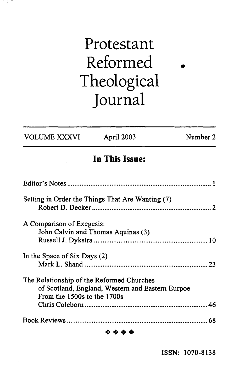 Reformed Theological Journal