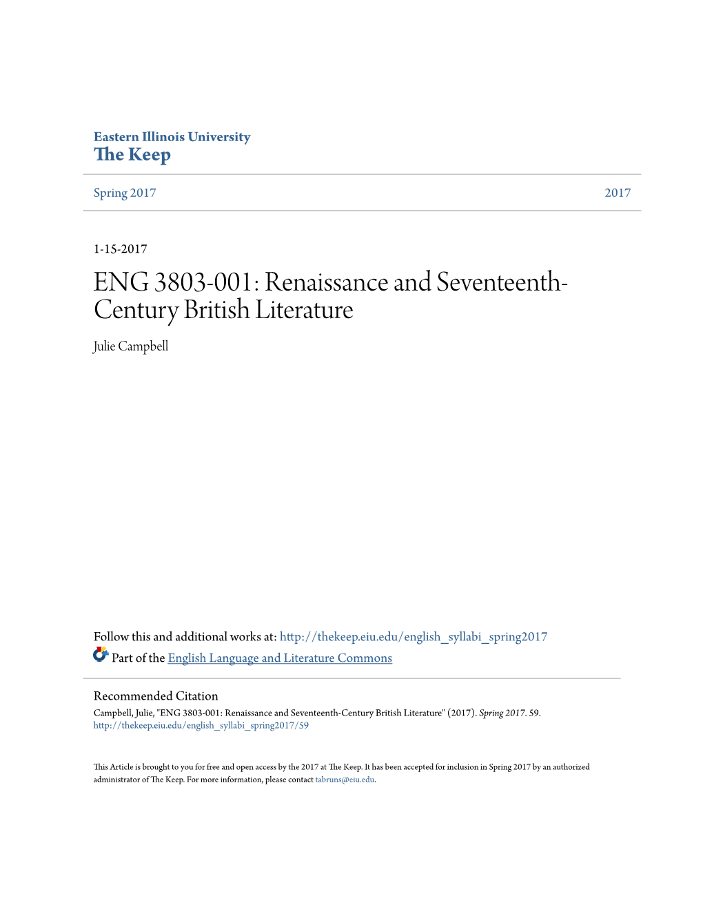 ENG 3803-001: Renaissance and Seventeenth-Century British Literature