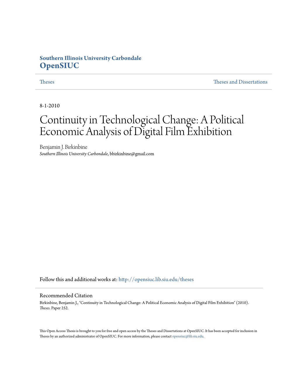 A Political Economic Analysis of Digital Film Exhibition Benjamin J
