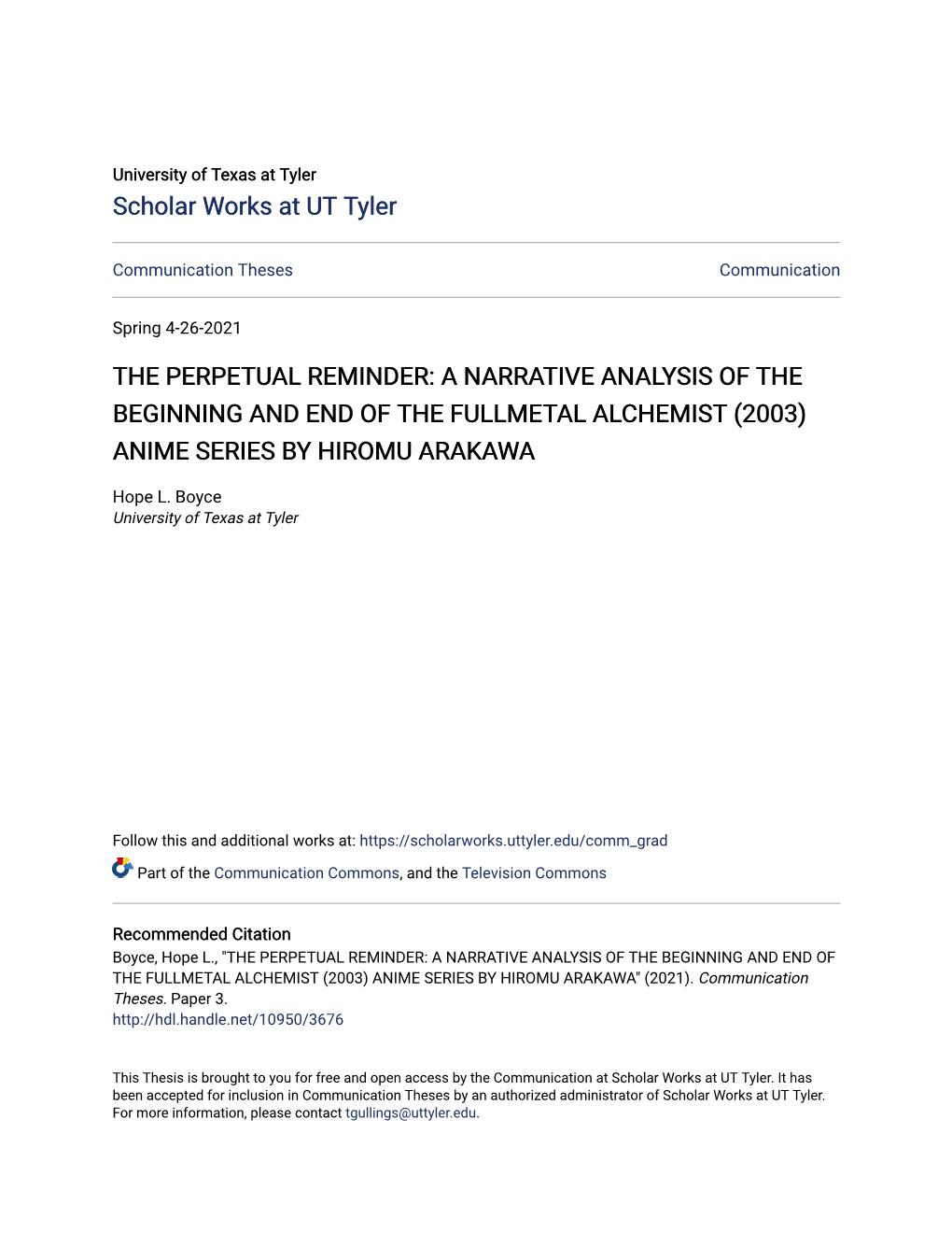 A Narrative Analysis of the Beginning and End of the Fullmetal Alchemist (2003) Anime Series by Hiromu Arakawa