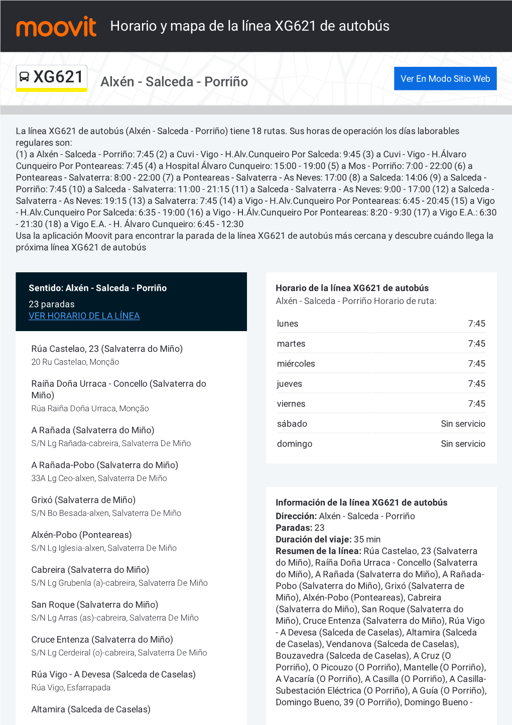 Horario Y Mapa De La Línea XG621 De Autobús