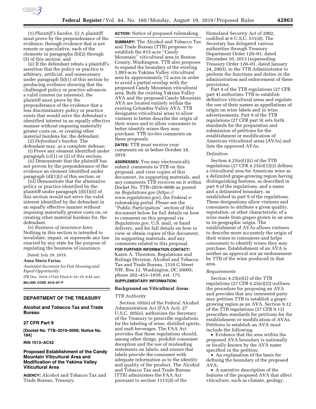 Federal Register/Vol. 84, No. 160/Monday, August 19, 2019