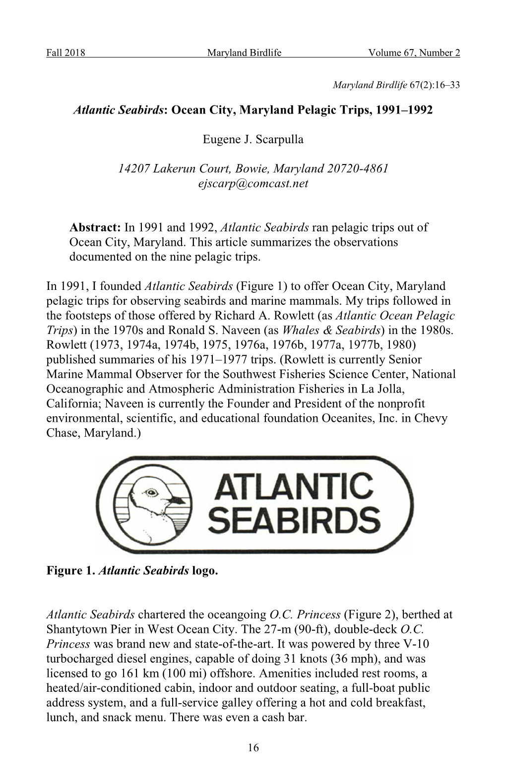 Atlantic Seabirds: Ocean City, Maryland Pelagic Trips, 1991–1992