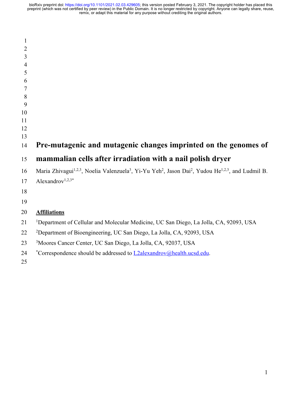 Pre-Mutagenic and Mutagenic Changes Imprinted on the Genomes of Mammalian Cells After Irradiation with a Nail Polish Dryer