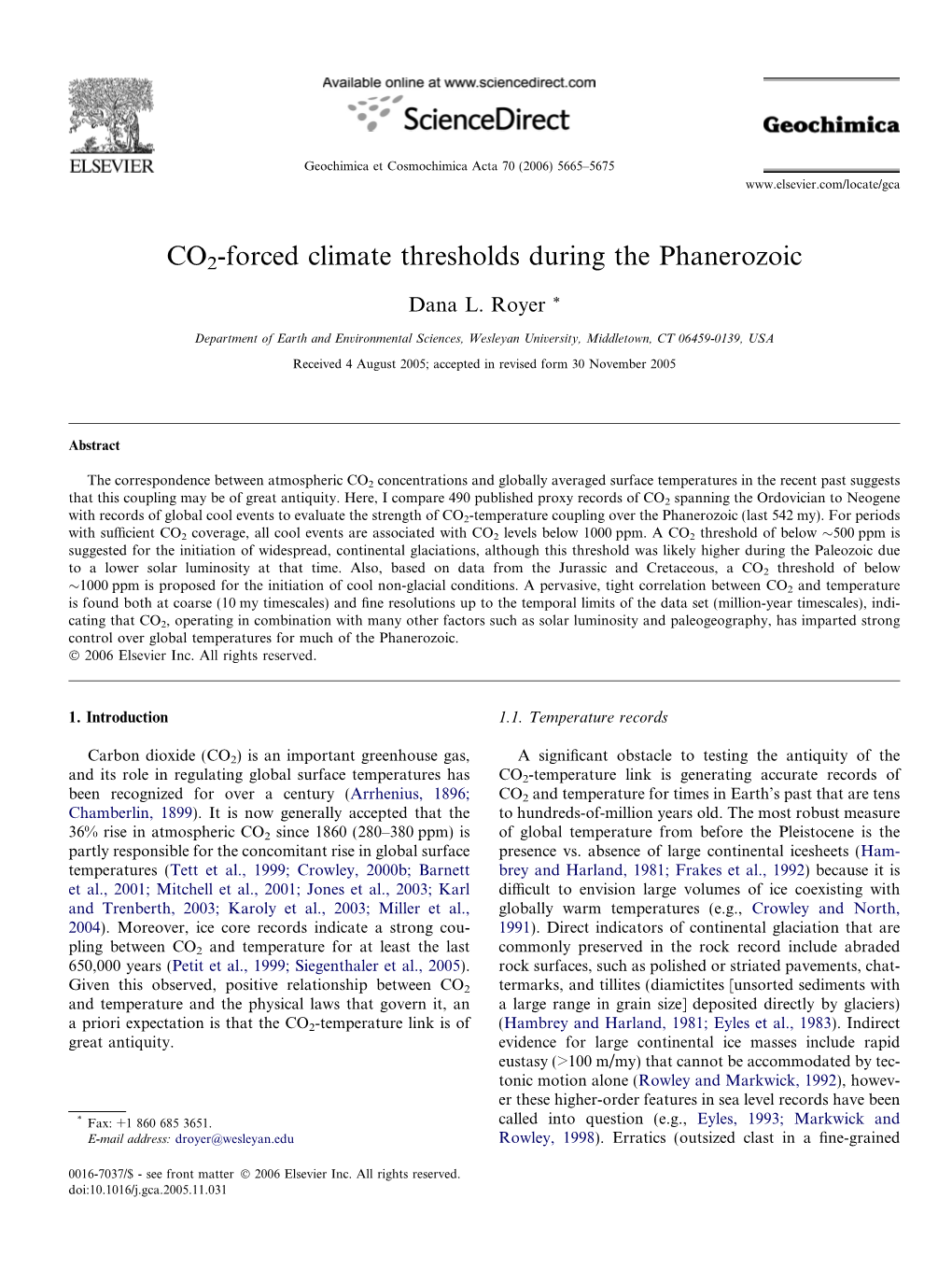 CO2-Forced Climate Thresholds During the Phanerozoic