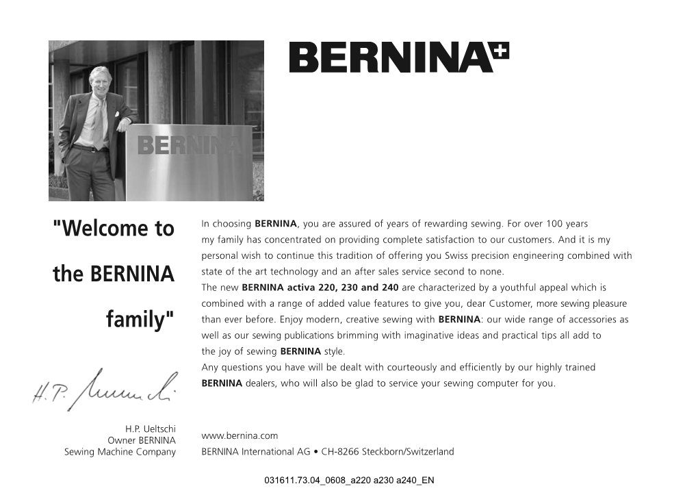 "Welcome to the BERNINA Family"