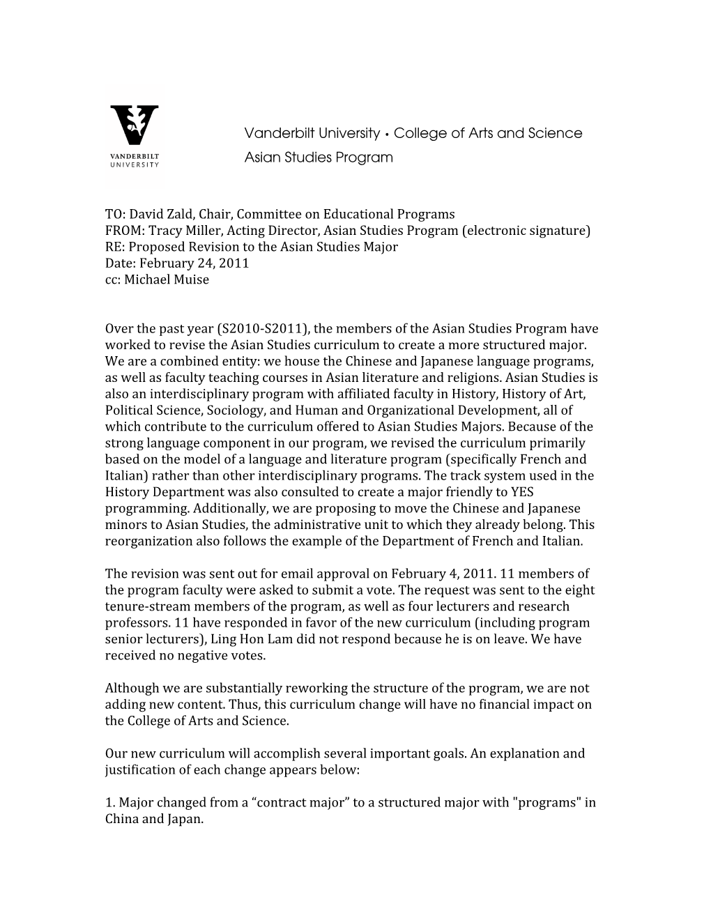 Vanderbilt University • College of Arts and Science Asian Studies Program
