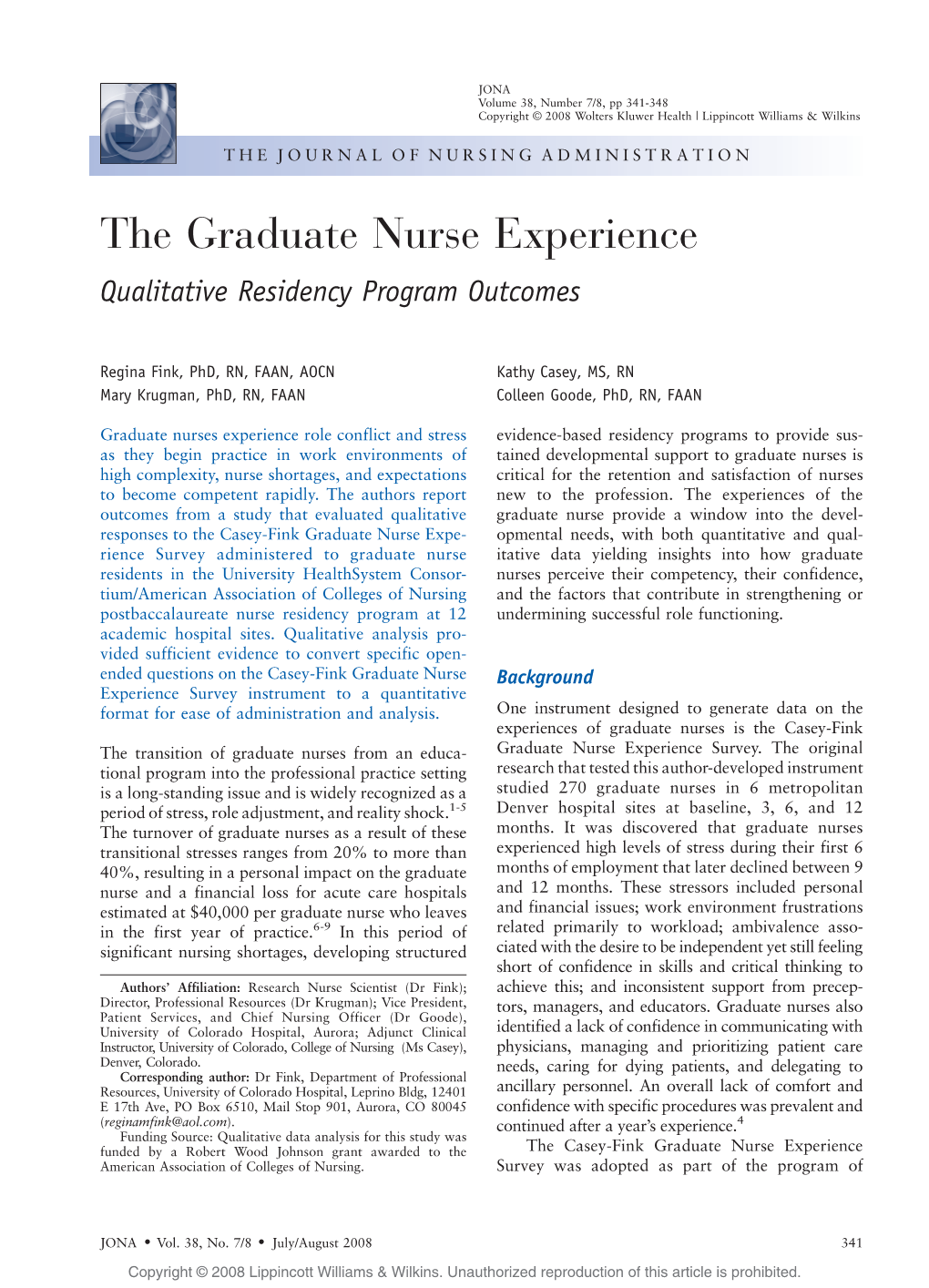 The Graduate Nurse Experience Qualitative Study