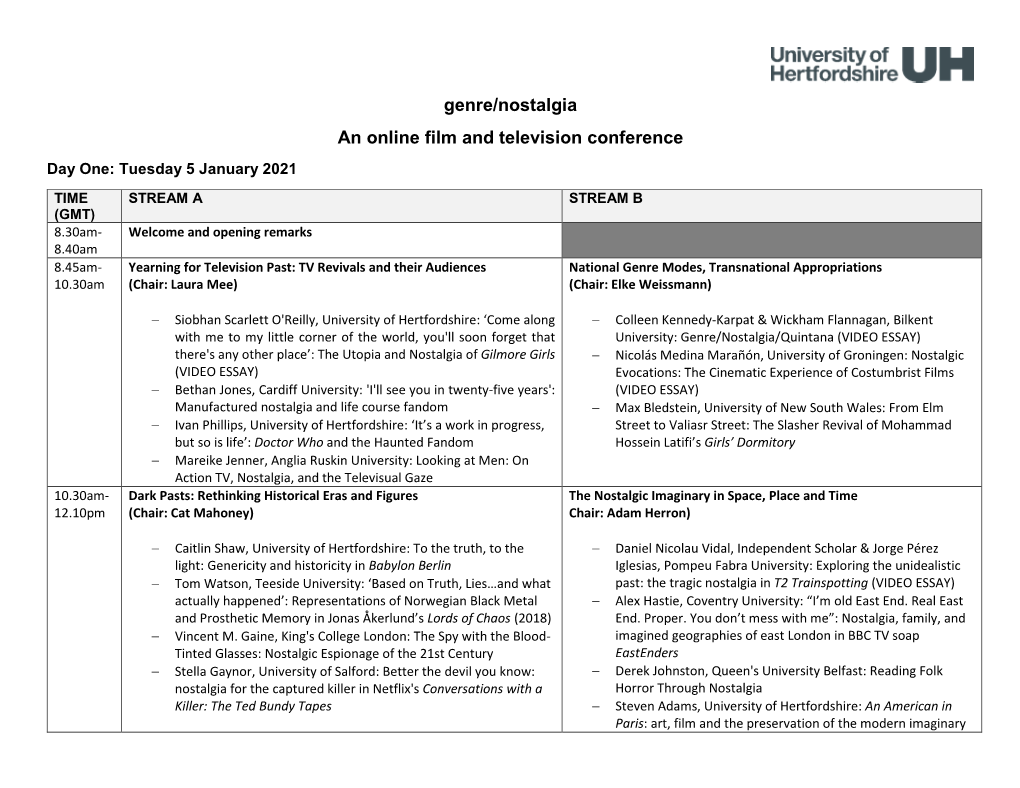 Genre/Nostalgia an Online Film and Television Conference