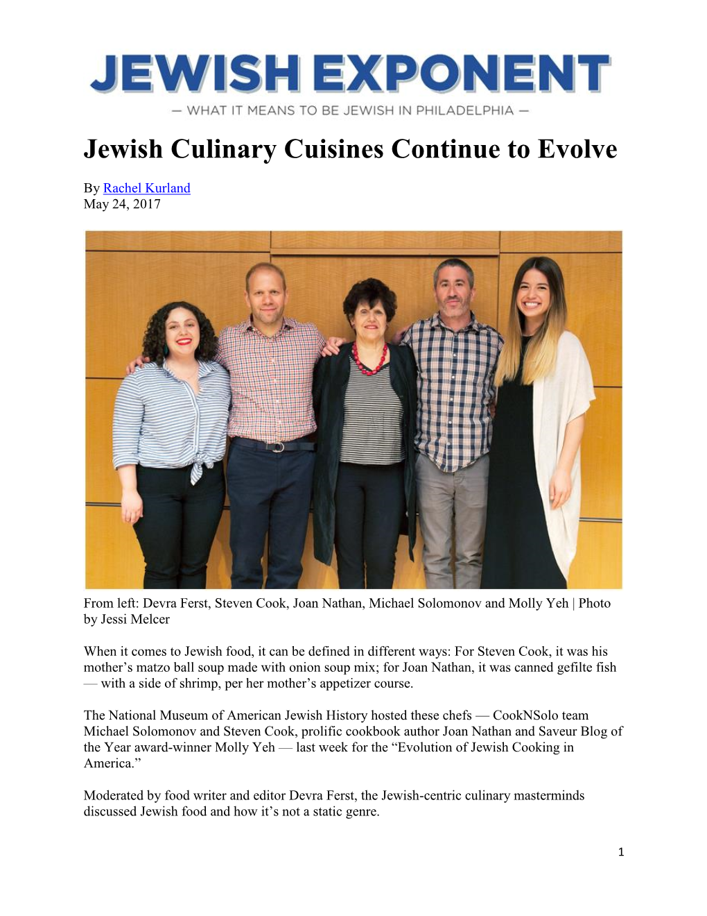 Jewish Culinary Cuisines Continue to Evolve