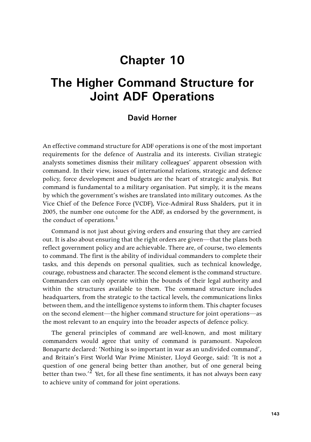 The Higher Command Structure for Joint ADF Operations