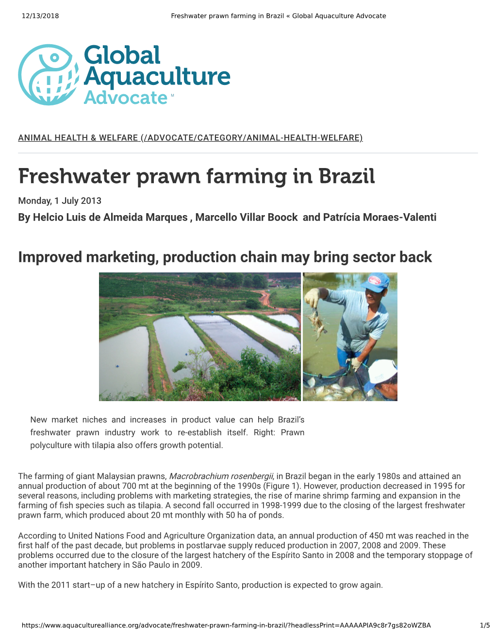 Freshwater Prawn Farming in Brazil « Global Aquaculture Advocate