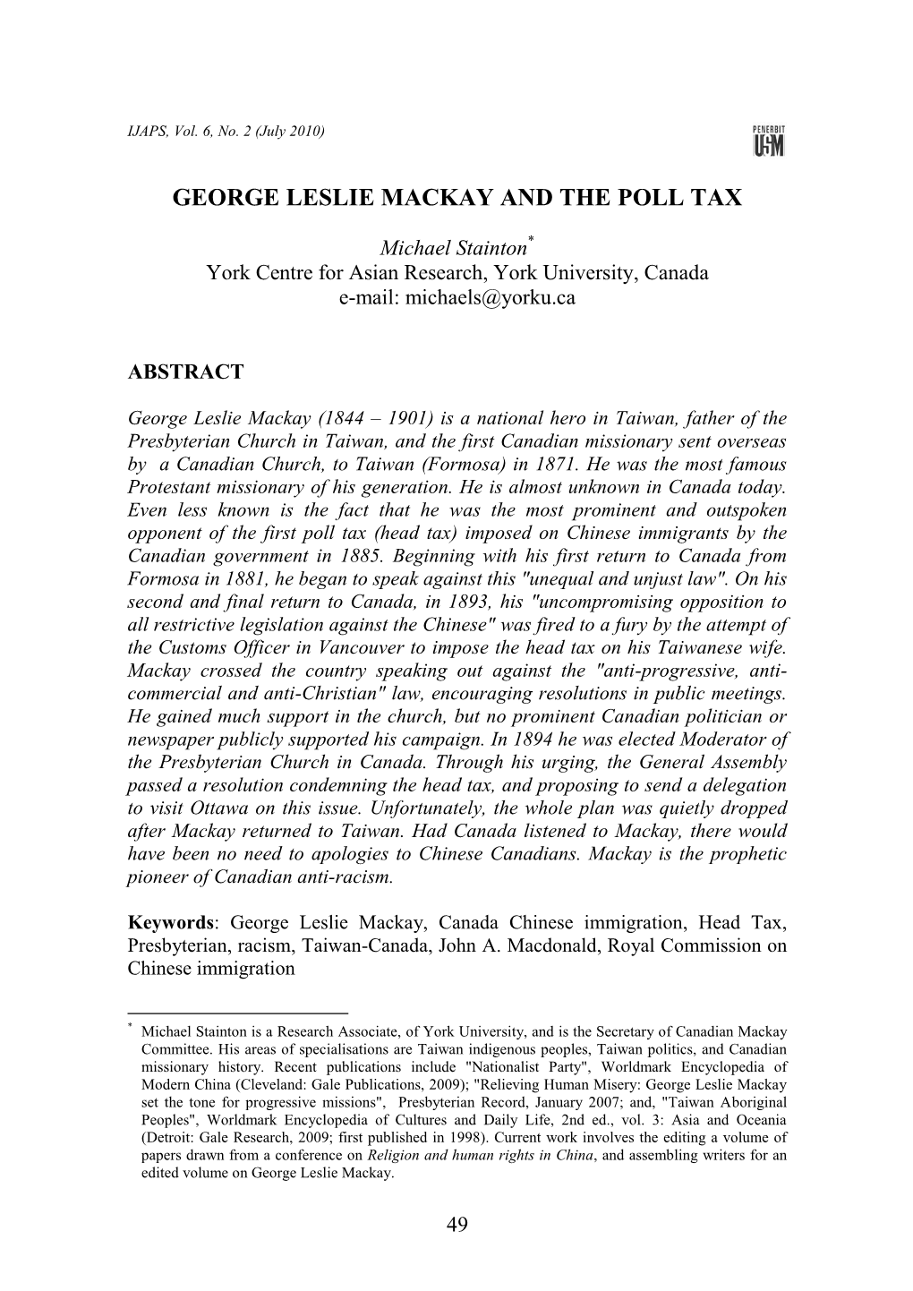 George Leslie Mackay and the Poll Tax