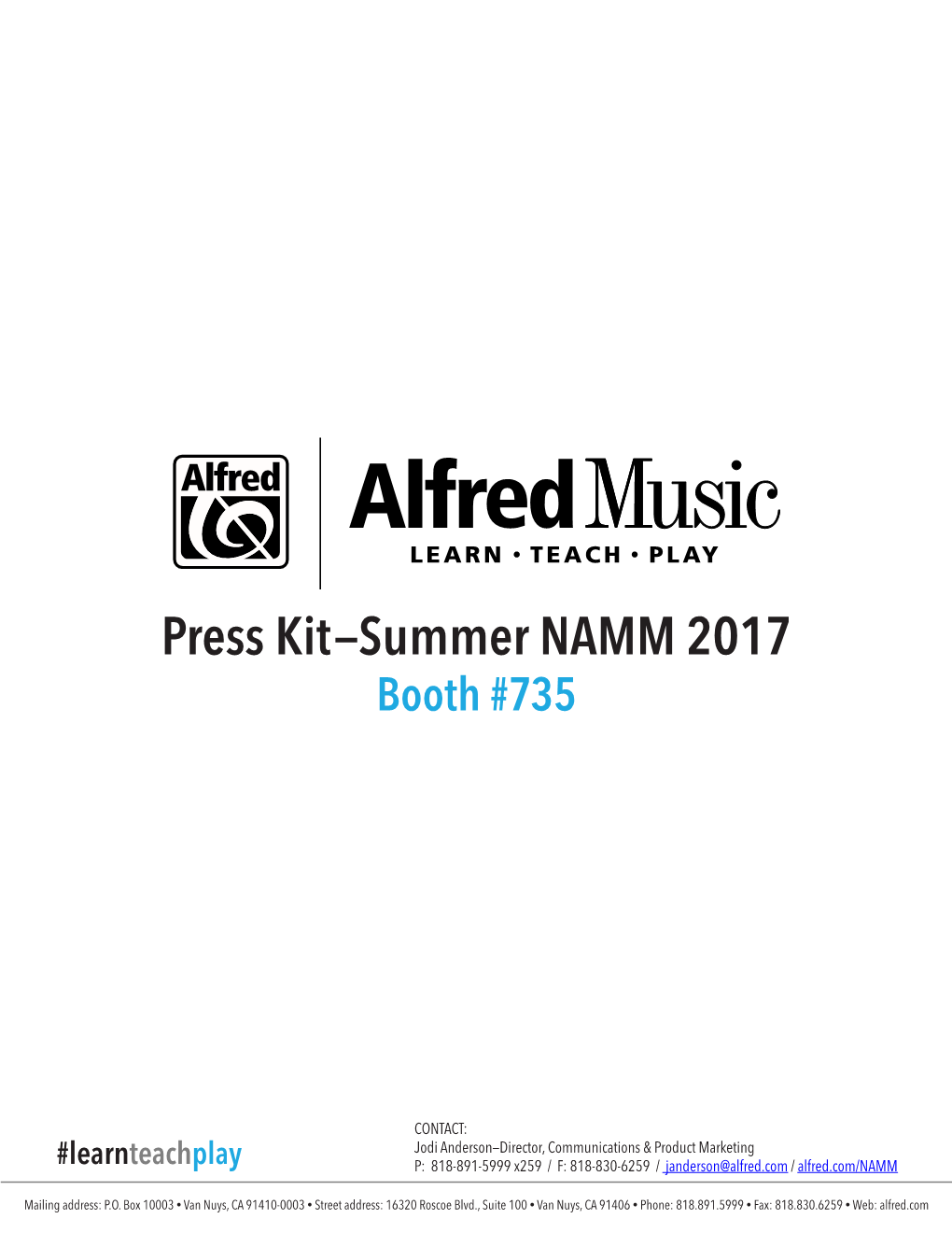 Press Kit—Summer NAMM 2017 Booth #735