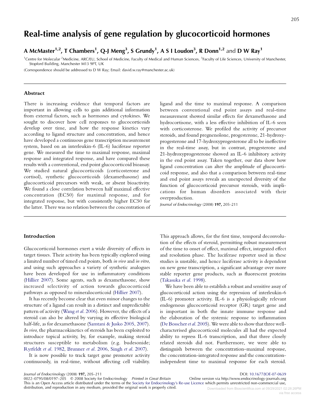 Real-Time Analysis of Gene Regulation by Glucocorticoid Hormones