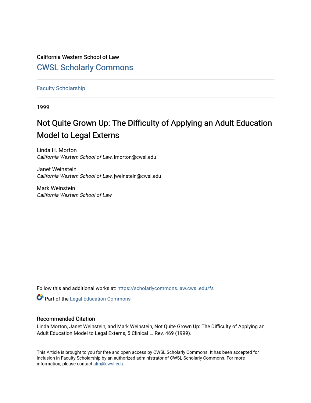 The Difficulty of Applying an Adult Education Model to Legal Externs, 5 Clinical L