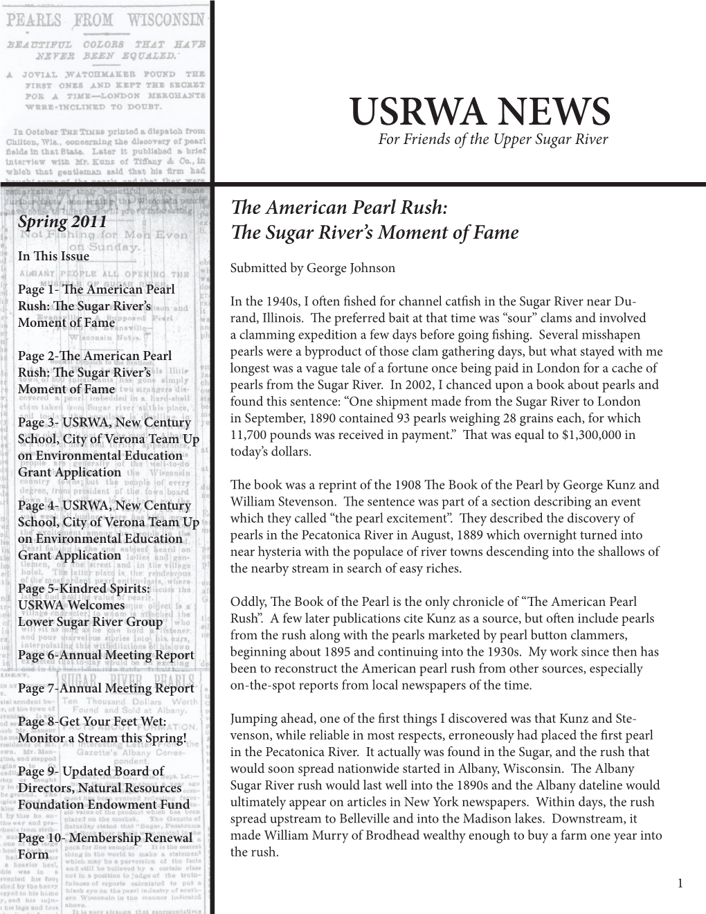 USRWA NEWS for Friends of the Upper Sugar River