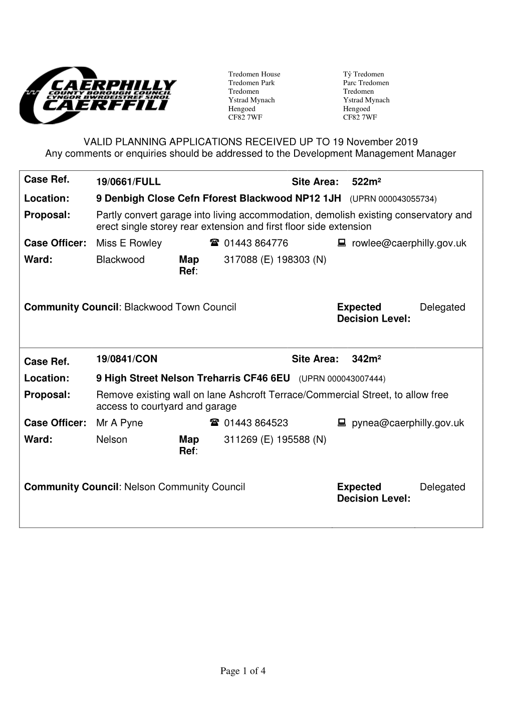 Page 1 of 4 VALID PLANNING APPLICATIONS RECEIVED up TO