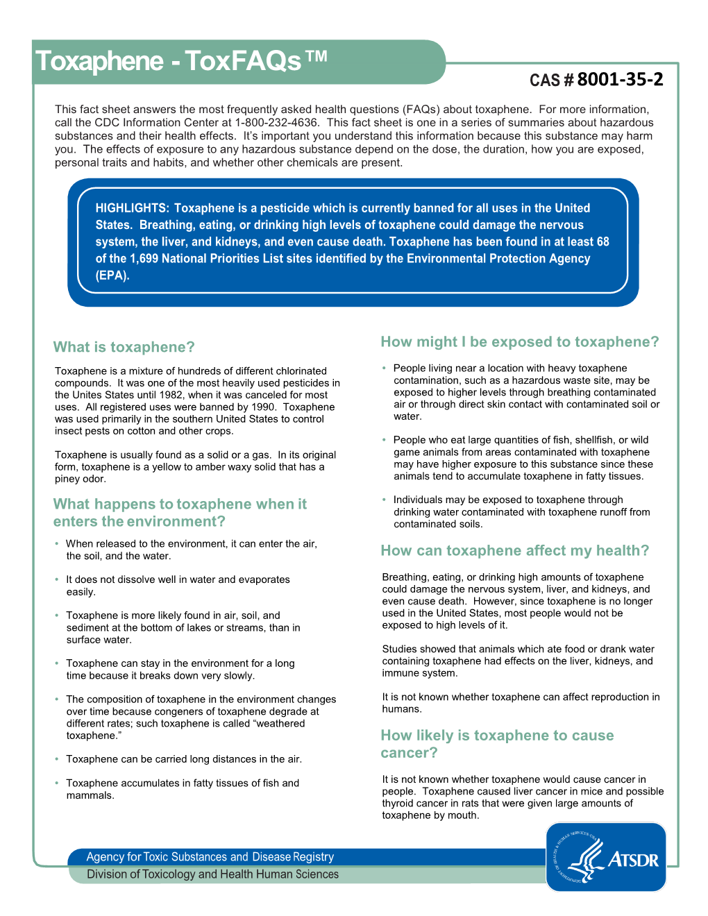 Toxaphene - Toxfaqs™ CAS # 8001-35-2