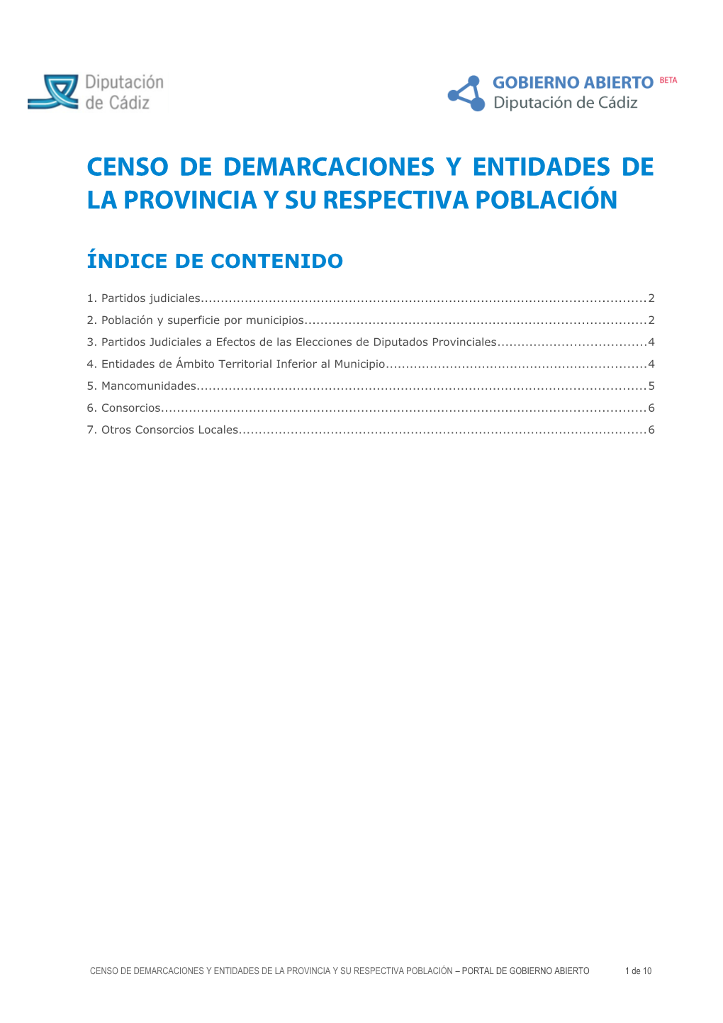 Censo De Demarcaciones Y Entidades De La Provincia Y Su Respectiva Población