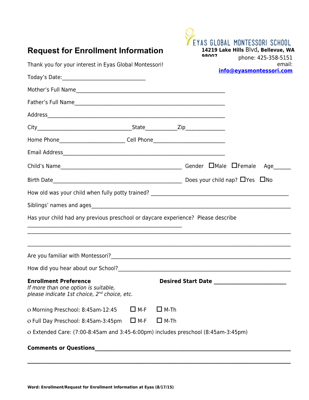 Request for Enrollment Information