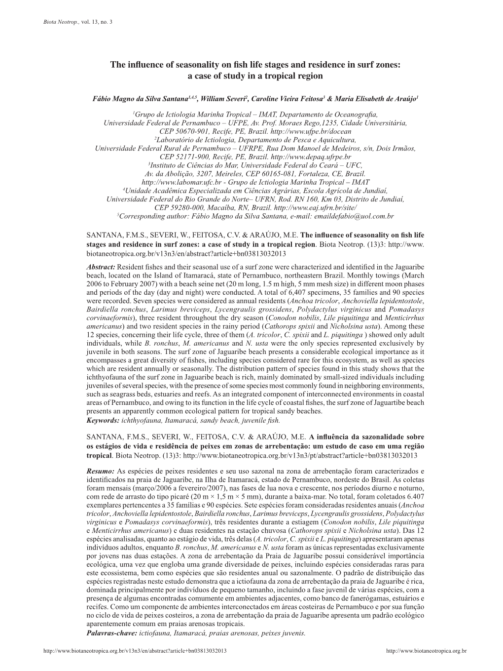 The Influence of Seasonality on Fish Life Stages and Residence in Surf Zones: a Case of Study in a Tropical Region