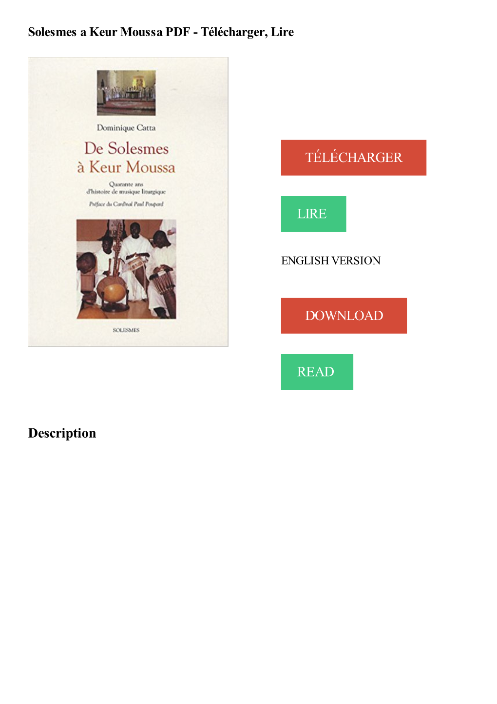 Solesmes a Keur Moussa PDF - Télécharger, Lire