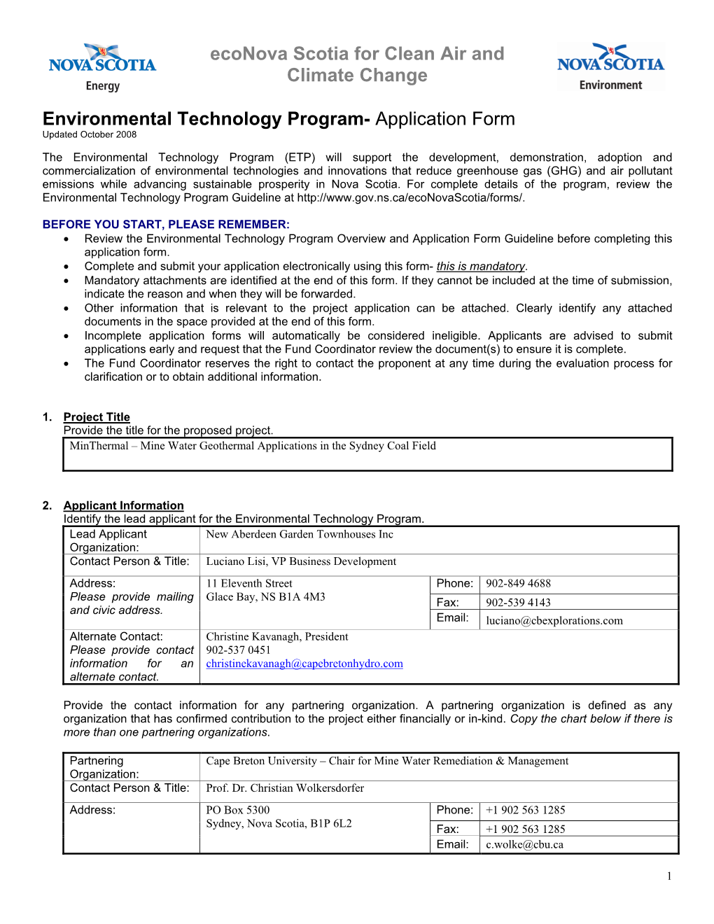 Econova Scotia for Clean Air and Climate Change Environmental