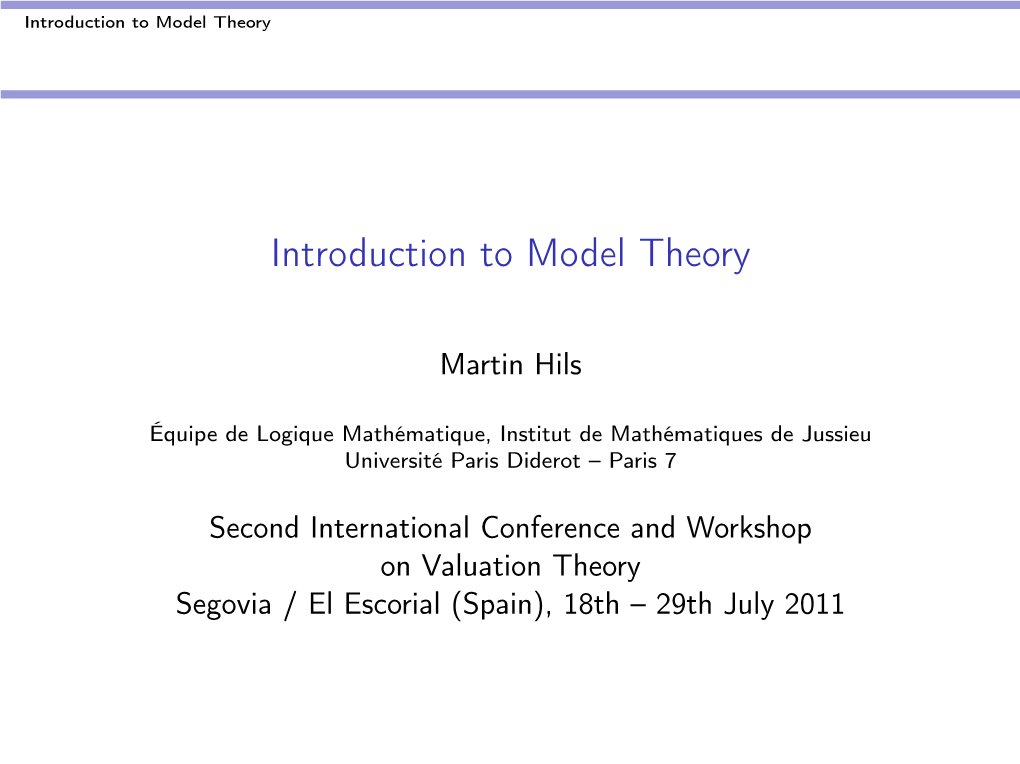 Introduction to Model Theory