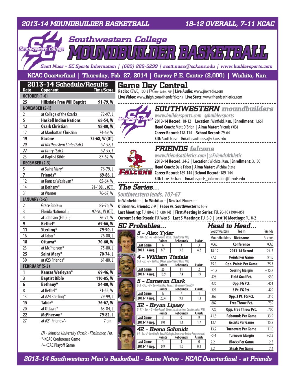 Moundbuilder Basketball 18-12 Overall, 7-11 Kcac