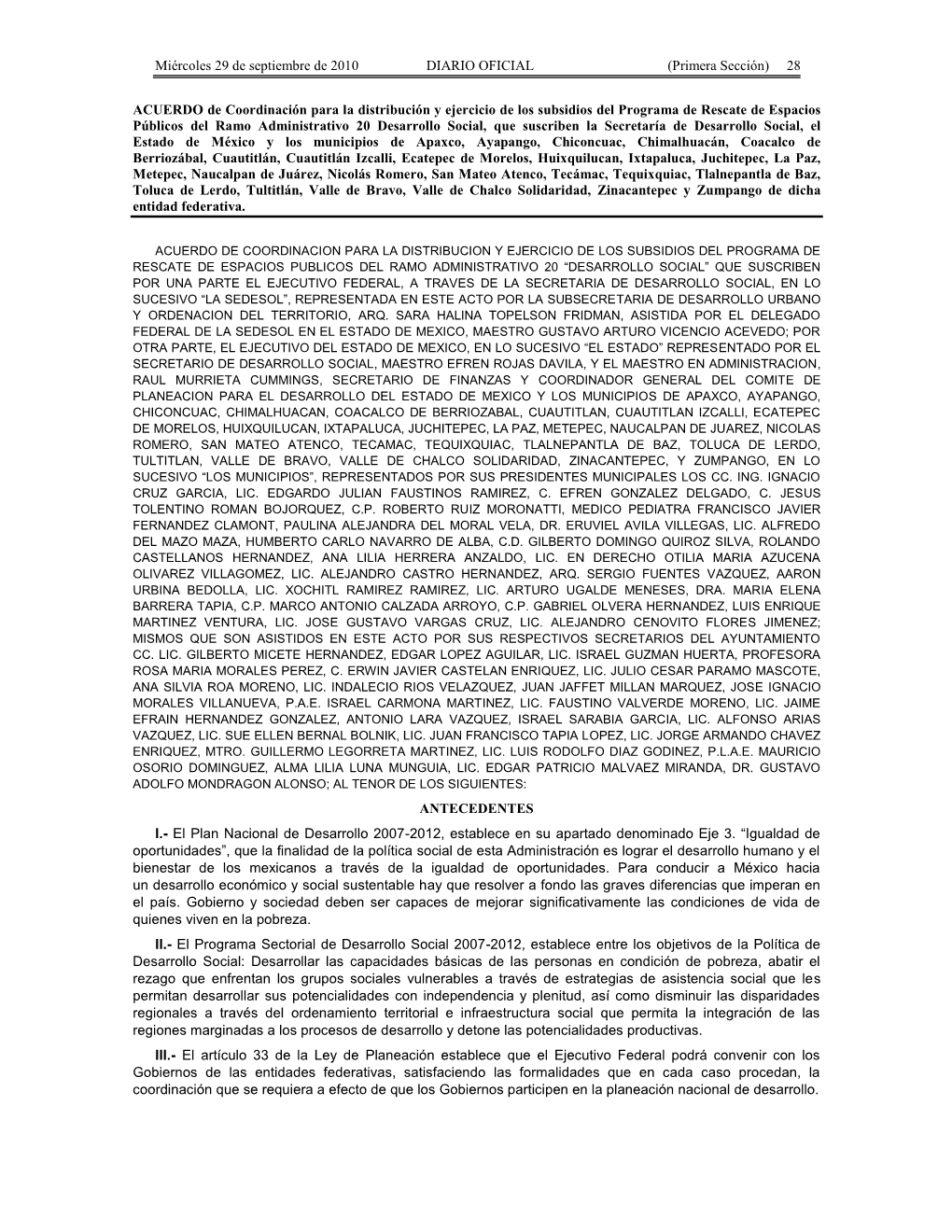 Miércoles 29 De Septiembre De 2010 DIARIO OFICIAL (Primera Sección) 28