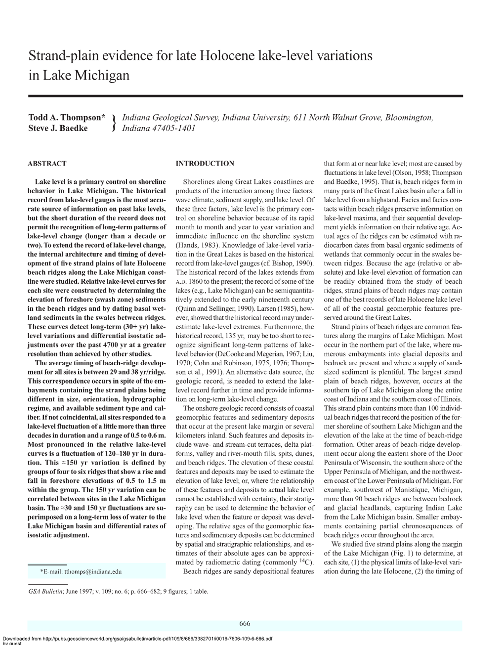 GSA Bulletin: Strand-Plain Evidence for Late Holocene Lake-Level