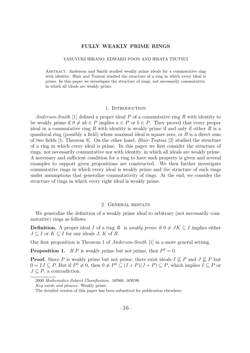 Defined a Proper Ideal P of a Commutative Ring R