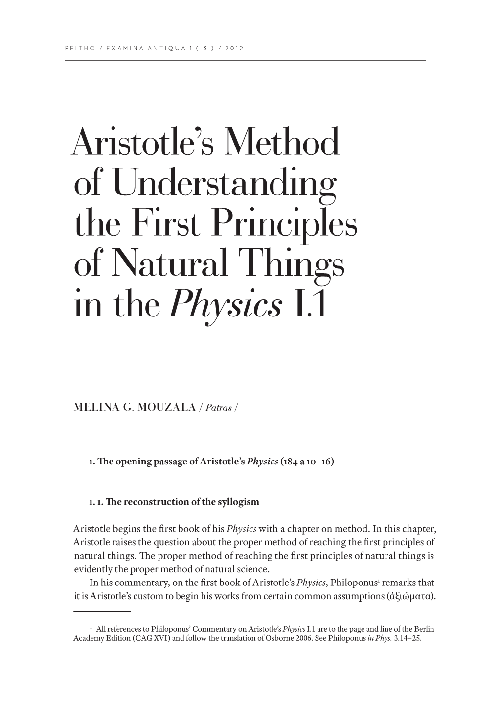 Aristotle's Method of Understanding the First Principles of Natural