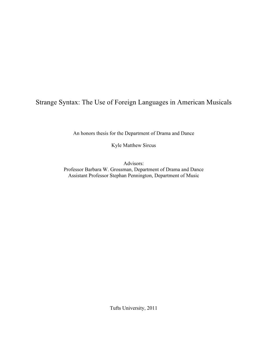 Strange Syntax: the Use of Foreign Languages in American Musicals