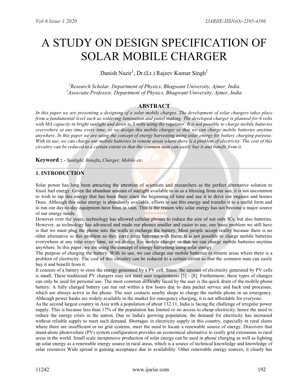 A Study on Design Specification of Solar Mobile Charger