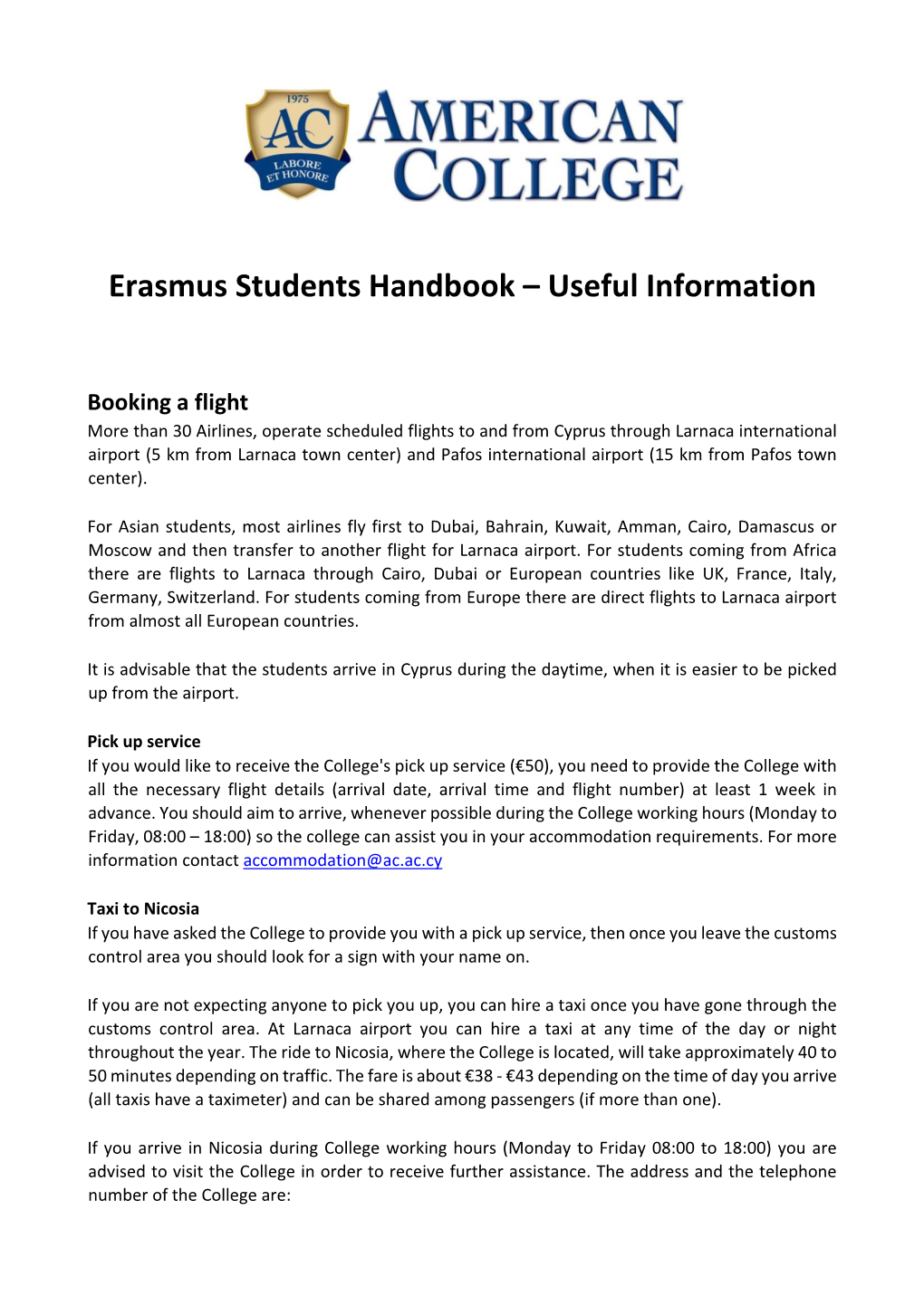 Erasmus Students Handbook – Useful Information
