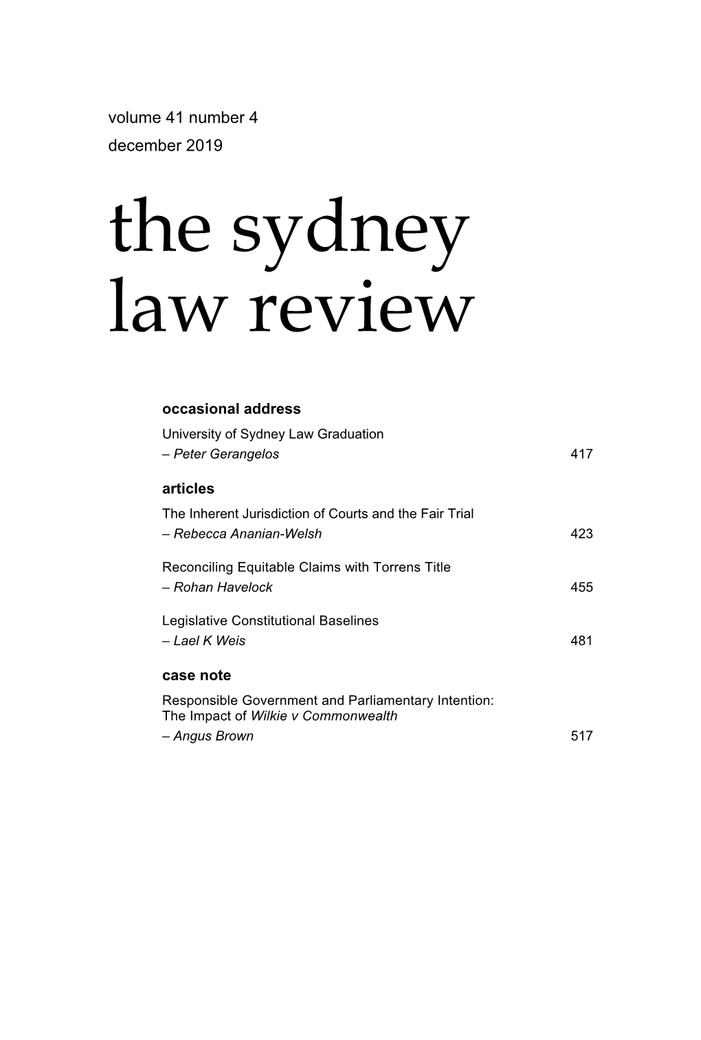 The Sydney Law Review