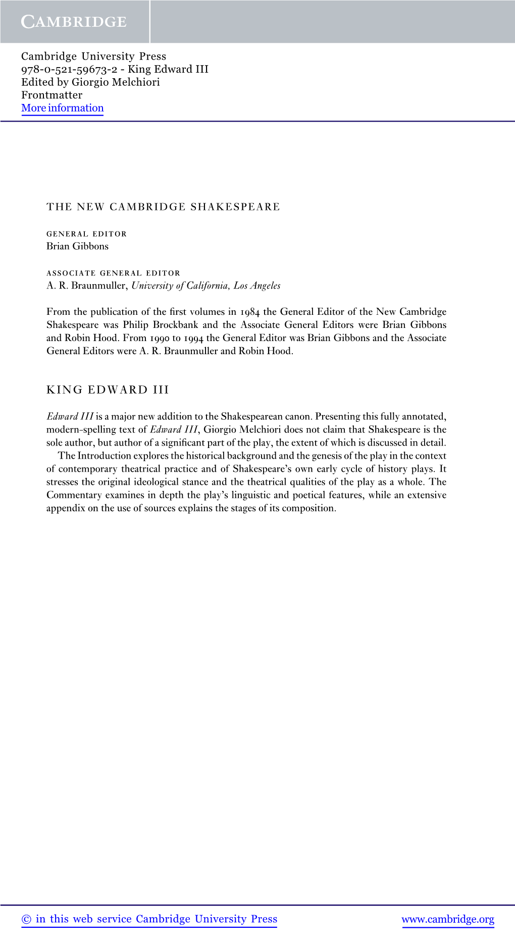 King Edward III Edited by Giorgio Melchiori Frontmatter More Information