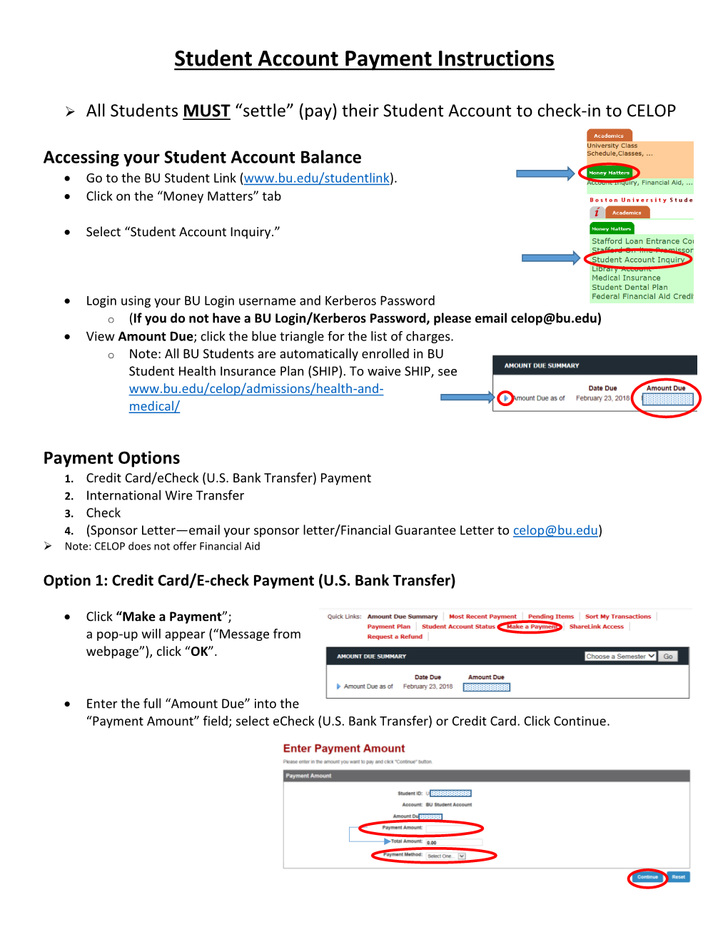 Student Account Payment Instructions