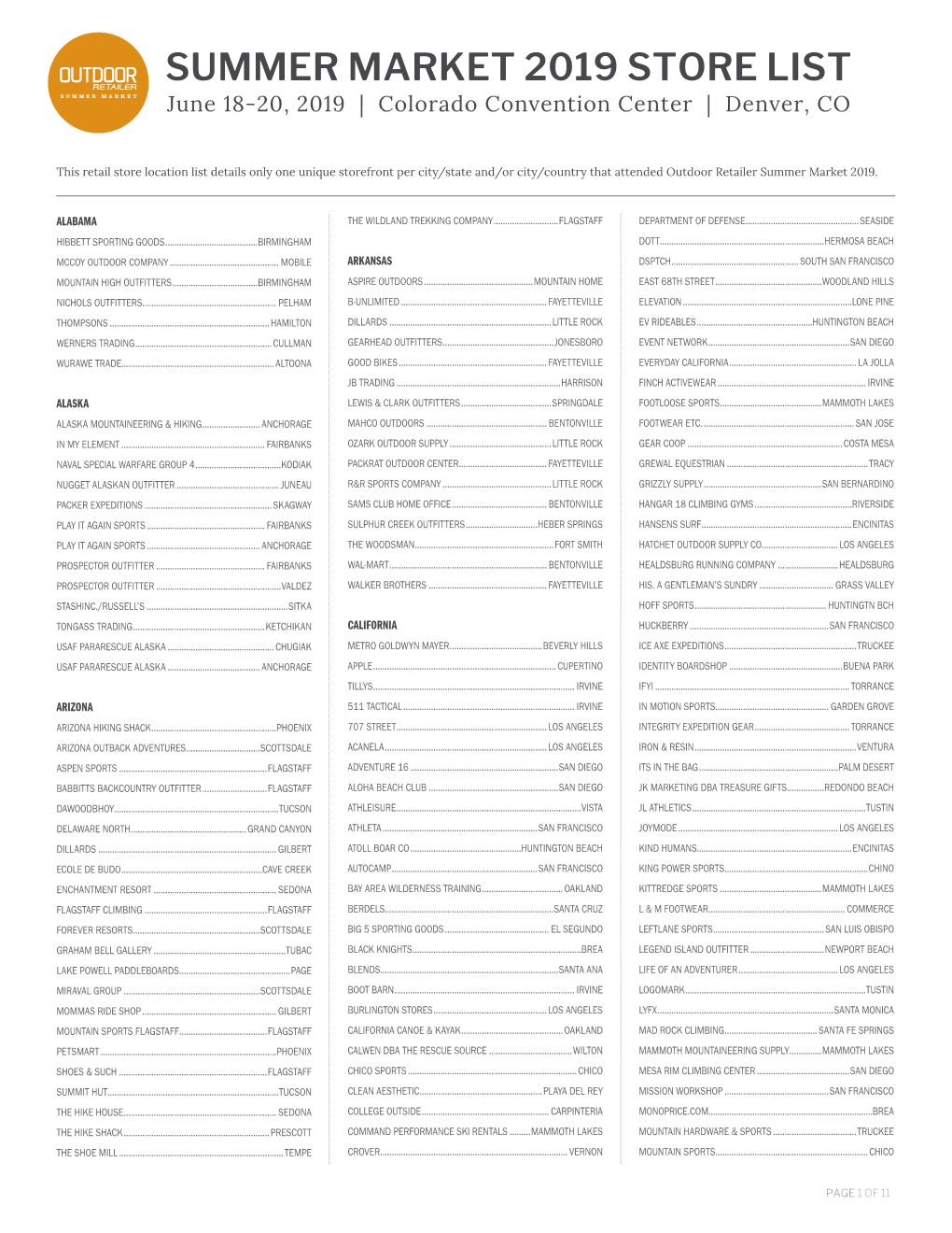 SUMMER MARKET 2019 STORE LIST June 18-20, 2019 | Colorado Convention Center | Denver, CO