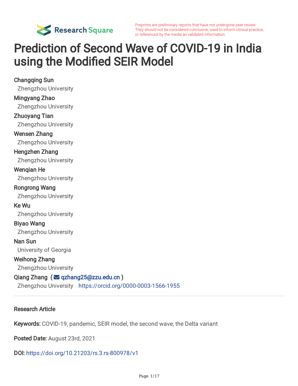 Prediction of Second Wave of COVID-19 in India Using the Modifed SEIR Model