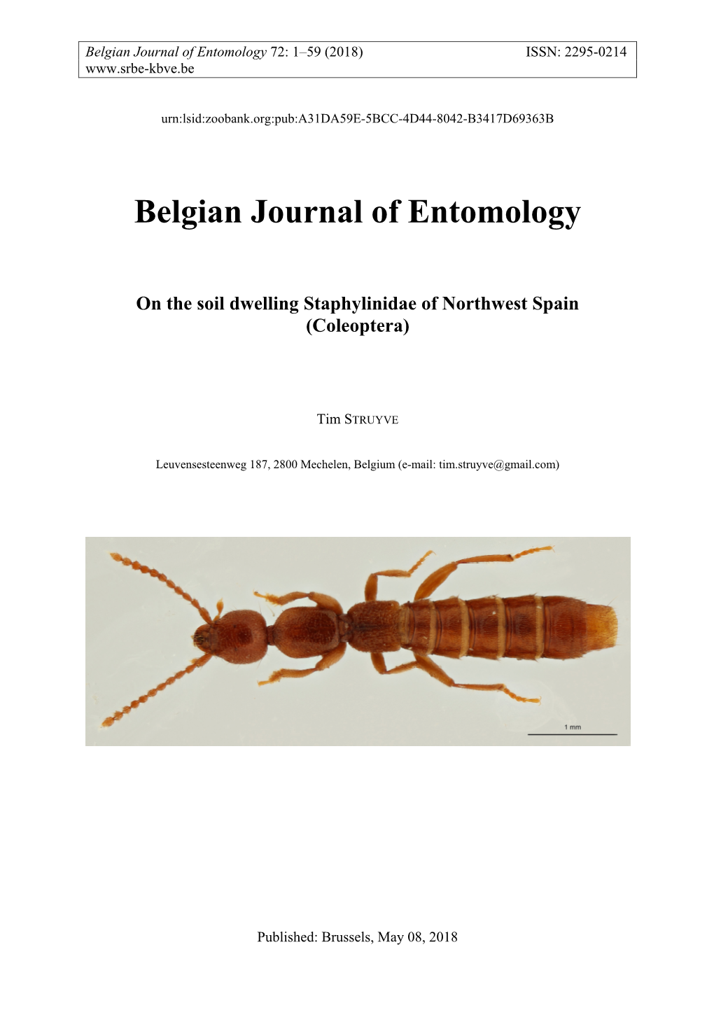 Belgian Journal of Entomology 72: 1–59 (2018) ISSN: 2295-0214
