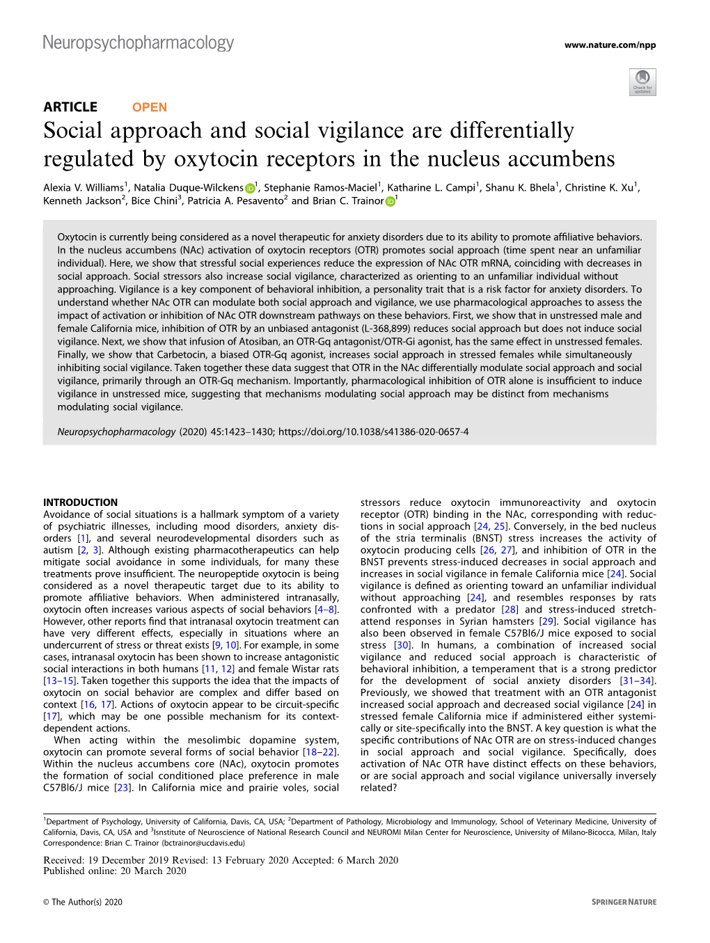 Social Approach and Social Vigilance Are Differentially Regulated by Oxytocin Receptors in the Nucleus Accumbens