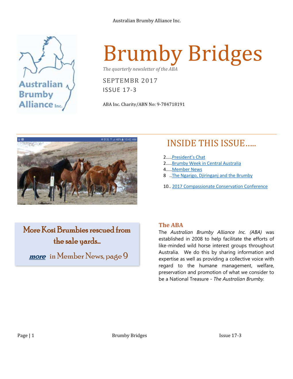 Brumby Bridges the Quarterly Newsletter of the ABA SEPTEMBR 2017 ISSUE 17-3